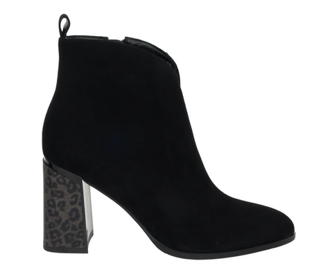 Czarne zamszowe botki eleganckie na wysokim obcasie skóra naturalna Gino Fabiani