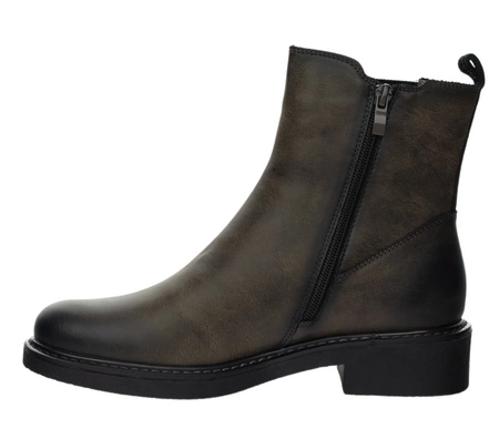 Ciemno szare botki zimowe buty damskie na płaskim obcasie Jezzi