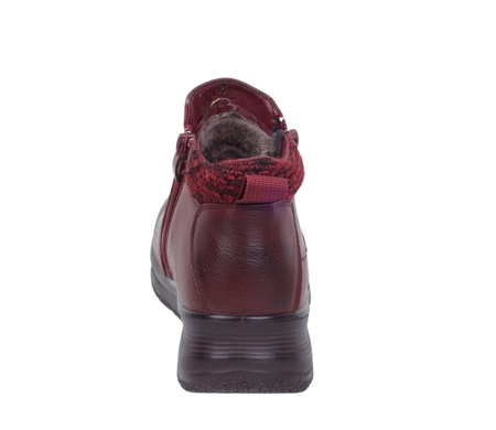 Bordowe buty zimowe damskie komfortowe trzewiki na dwa zamki