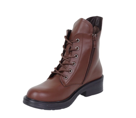 Brązowe skórzane botki damskie płaskie sznurowane i na zamek Jezzi