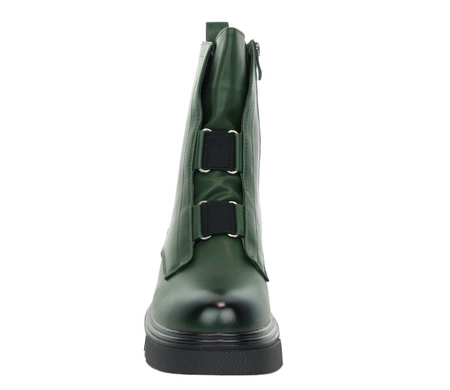 Zielone martensy botki damskie płaskie ze skóry licowej Jezzi