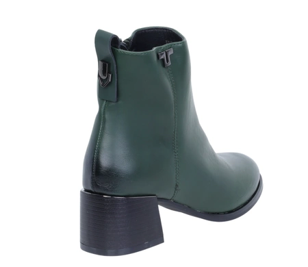 Zielone botki damskie eleganckie na niskim obcasie ocieplane Jezzi