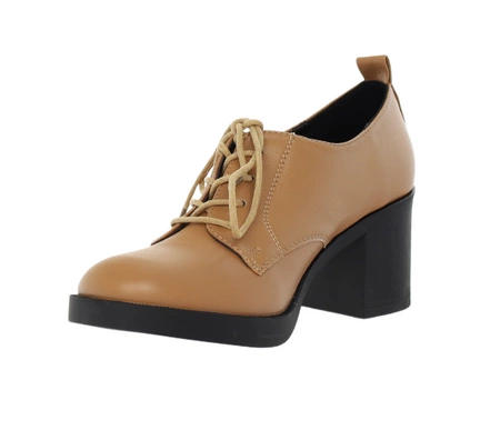 Brązowe półbuty damskie na obcasie garniturowe lordsy Jezzi