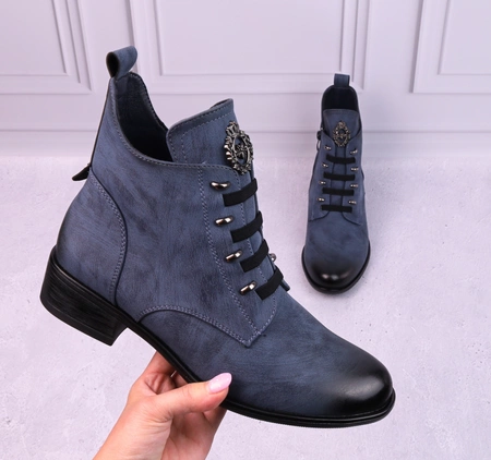 Niebieskie botki damskie ocieplane eleganckie i wygodne od Jezzi