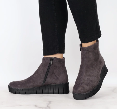 Skórzane trzewiki damskie ciemnoszare dopasowane botki Helios