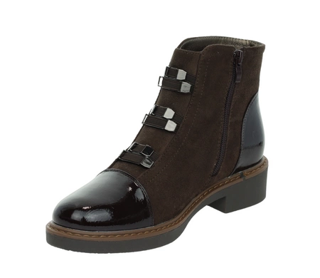 Czekoladowe półbuty damskie jesienno-zimowe botki ocieplane za kostkę