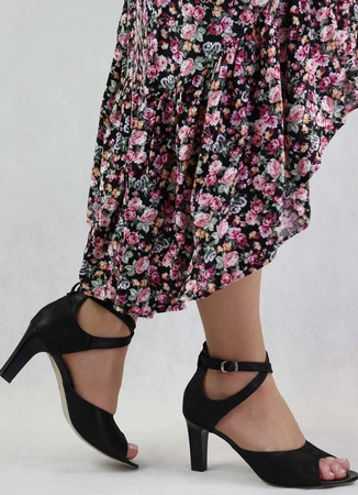 Czarne sandały na szpilce damskie ze skóry naturalnej Gino Fabiani - Produkt Polski