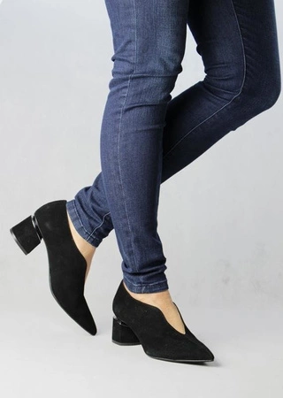 Eleganckie półbuty damskie na klocku skórzane Gino Fabiani