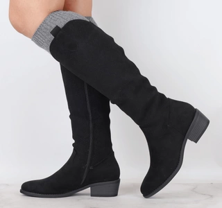 Czarne kozaki damskie płaskie zamszowe Oliwia