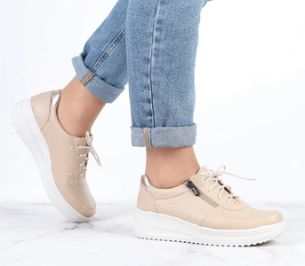 Skórzane beżowe adidasy damskie Helios