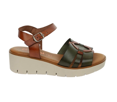 Kolorowe skórzane sandały damskie na niskiej koturnie Hiszpańskie El Pimpi