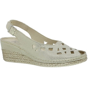 Beżowe sandały damskie ze skóry naturalnej na koturnie Helios