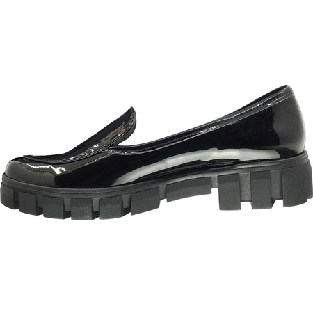 Czarne lordsy damskie lakierowane mokasyny Azali - Polski Produkt