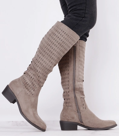 Zamszowe kozaki damskie płaskie ocieplane Sylwia