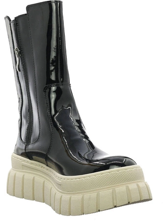 Lakierowane czarne botki skórzane na platformie Gino Fabiani 1651/5