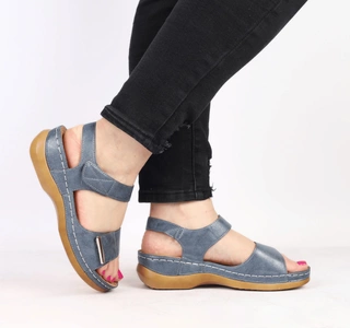 Sandały granatowe płaskie damskie na rzepy Jezzi