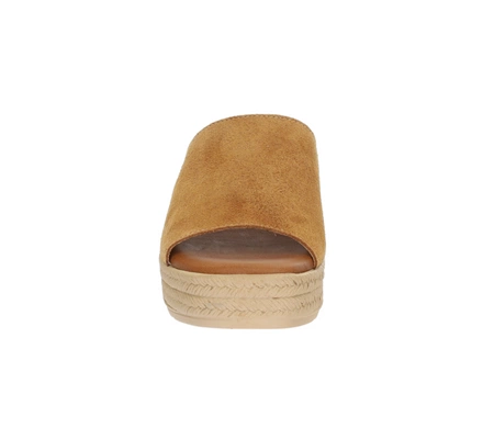 Skórzane klapki damskie na koturnie słomkowej Hiszpańskie El Pimpi