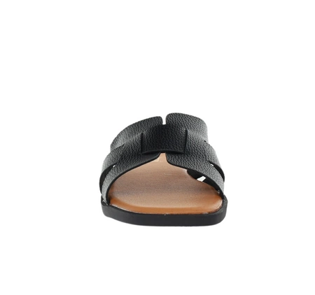 Modne czarne płaskie klapki damskie plecione Jezzi