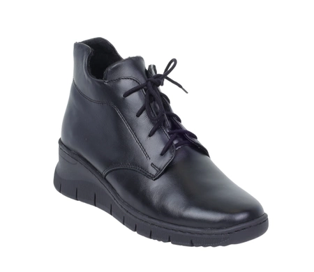 Czarne skórzane trzewiki damskie zimowe buty komfortowe Gino FAbiani