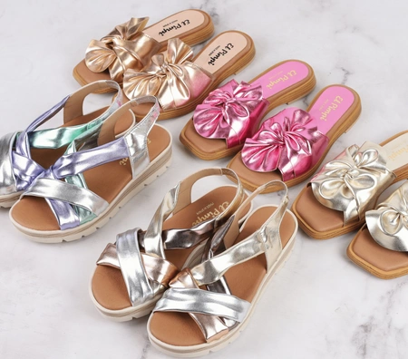 Metaliczne sandały damskie na lekkiej grubej podeszwie El Pimpi - Made in Spain