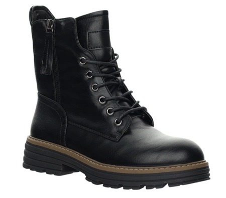 Czarne botki traperki sznurowane i na zamek ocieplane Jezzi