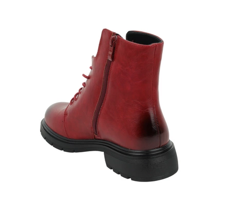 Czerwone botki damskie zimowe ocieplane płaskie Jezzi