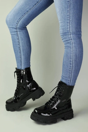 Traperki lakierowane skórzane botki damskie Gino Fabiani