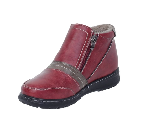 Czerwone botki damskie ciepłe na dwa zamki trzewiki babcine UNISOFT