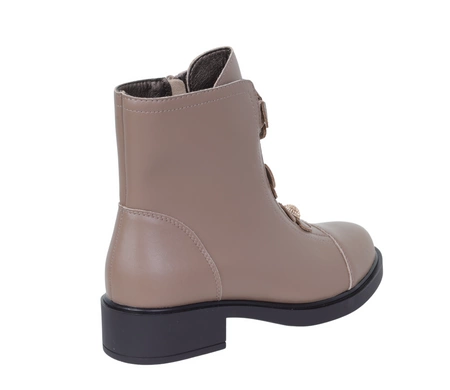 Beżowe skórzane botki damskie ocieplane na płaskie podeszwie Jezzi