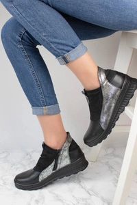 Półbuty czarne skórzane damskie ocieplane buty zimowe Gino Fabiani