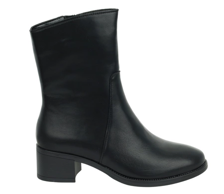 Czarne skórzane botki damskie zimowe na wygodnym obcasie Jezzi
