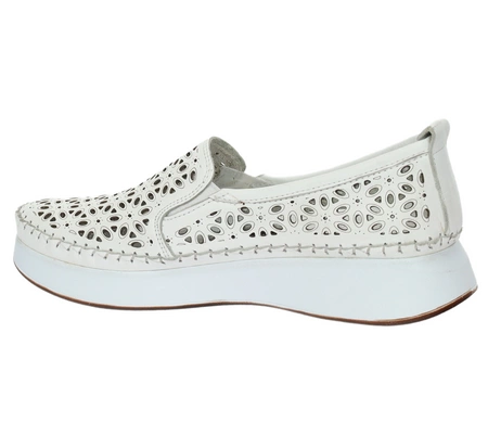 Skórzane białe półbuty damskie komfortowe mokasyny wsuwane MODO