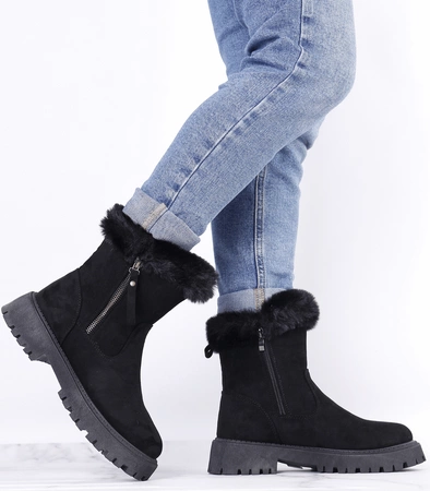 Czarne śniegowce damskie botki płaskie emu Jezzi