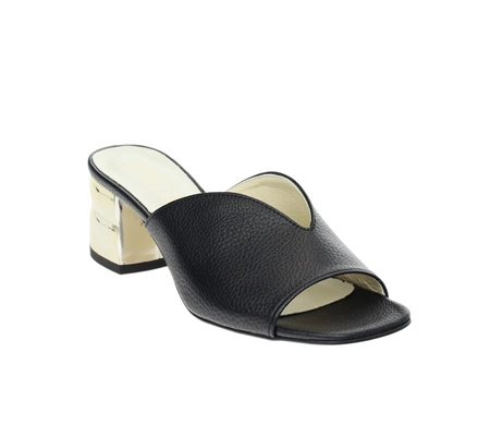 Czarne eleganckie klapki damskie na złotym obcasie AZALI