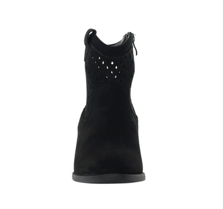 Czarne zamszowe botki kowbojki niskie ażurowe jesienne Jezzi