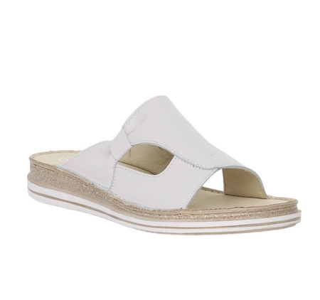 Skórzane klapki damskie białe płaskie szyte Helios