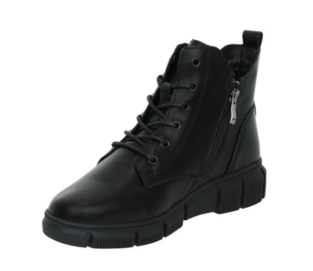 Czarne buty zimowe damskie ze skóry naturalnej trzewiki botki płaskie Jezzi