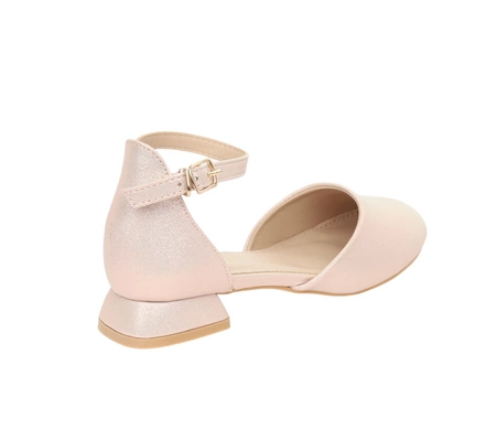 Eleganckie buty dziewczęce czółenka zakryte komunijne sandały na niskim obcasie MissE