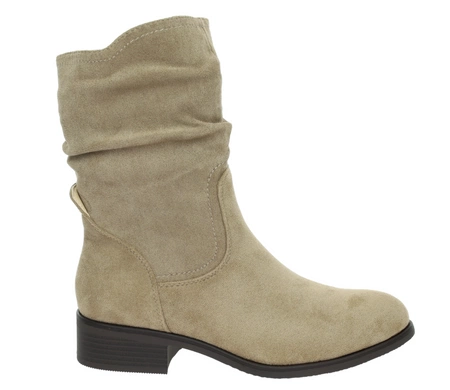 Beżowe zamszowe botki płaskie do połowy łydki Florina