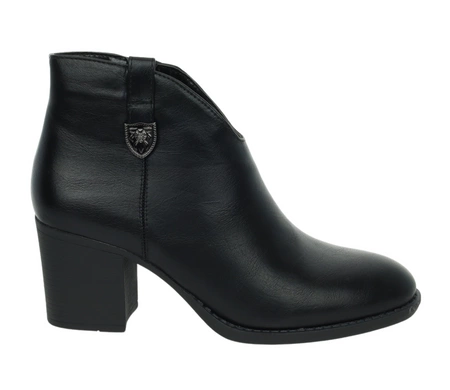 Eleganckie botki damskie czarne na obcasie na wąskie stopy Jezzi