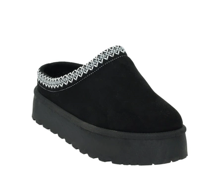 Kapcie czarne EMU ciepłe klapki śniegowce haftowane