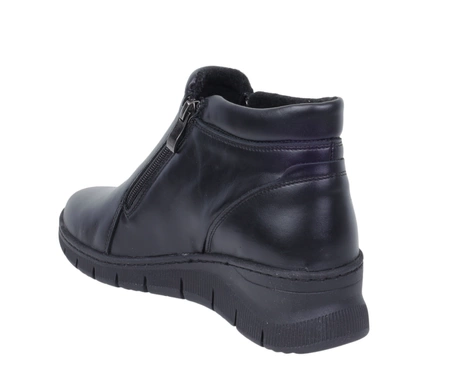 Czarne eleganckie trzewiki damskie ocieplane buty na zimę komfortowe ze skóry naturalnej Gino Fabiani