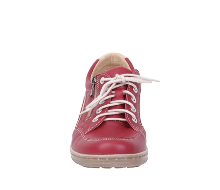 Czerwone półbuty damskie skórzane szyte na zamek i sznurowadła Helios 411