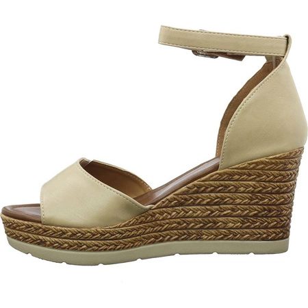 Sandały beżowe na koturnie damskie Jezzi