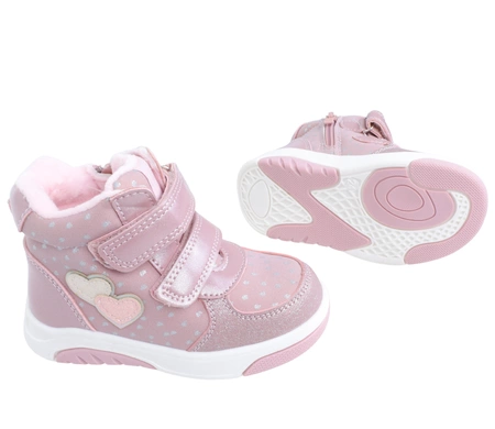 Różowe buty zimowe dla dziewczynki na rzepy ciepłe i tanie American