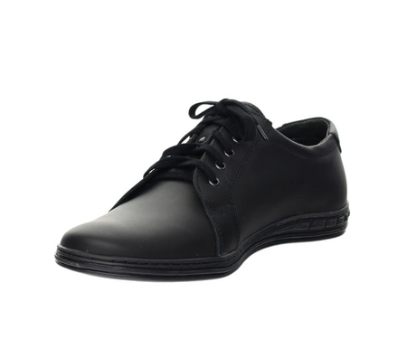 Czarne skórzane półbuty męskie garniturowe elegancko-sportowe POLBUT