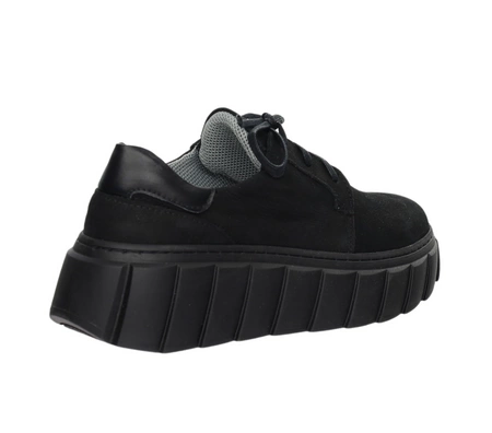 Czarne skórzane adidasy na platformie Polska Firma Gino Fabiani