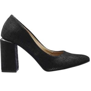 Czarne czółenka damskie na klocku ze skórzaną wkładką Massimo Lucchesi