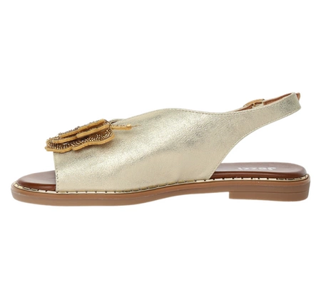 Złote eleganckie sandały płaskie komfortowe na szerokie stopy Jezzi