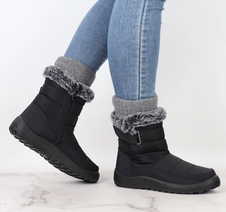 Czarne ciepłe i eleganckie śniegowce damskie buty termiczne wodoodporne Jezzi